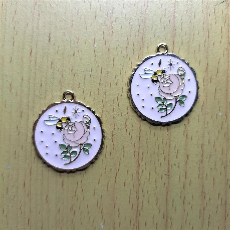 10pcs Enamel Butterfly Pendant Insect Flower Charms for Bracelet DIY Jewelry