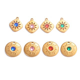5Pcs Stainless Steel Rhinestone Sun Charms DIY Jewelry Making Pendant