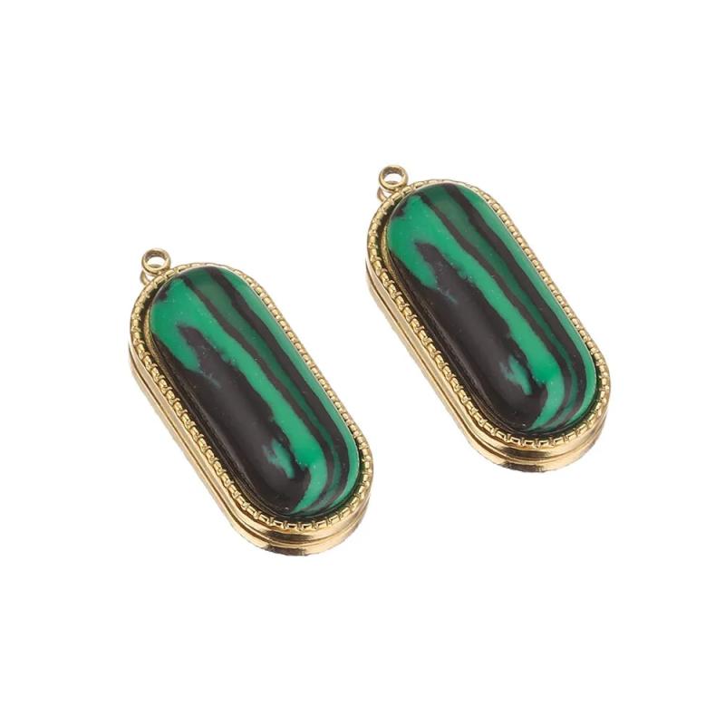 2pcs Stainless Steel Boho Natural Stone Earring Charms