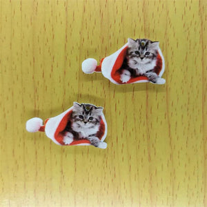 10pcs Acrylic Cartoon Kitten Charm Christmas Hat Cat Charms Bracelet