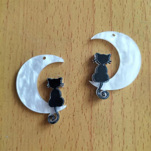 10Pcs Cat Charm Acrylic Moon Pendant DIY Keychain Earring Necklace