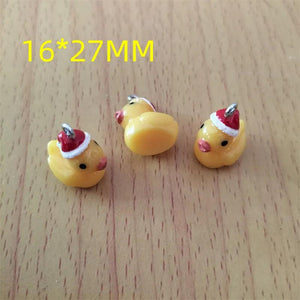 10pcs Resin Duck Charm Christmas Hat Pendant DIY Jewelry Accessories