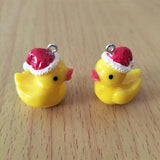 10pcs Resin Duck Charm Christmas Hat Pendant DIY Jewelry Accessories