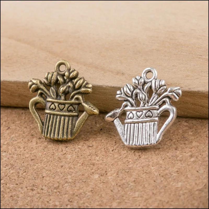 20pcs Vintage Watering Pot Flowers Watering Can Pendant Charms