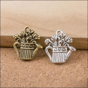 20pcs Vintage Watering Pot Flowers Watering Can Pendant Charms