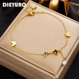 316L Stainless Steel Butterfly Pearl Anklets for Women