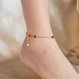 316L Stainless Steel Butterfly Pearl Anklets for Women