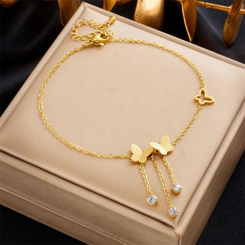 316L Stainless Steel Butterfly Anklets Waterproof Jewelry Gift