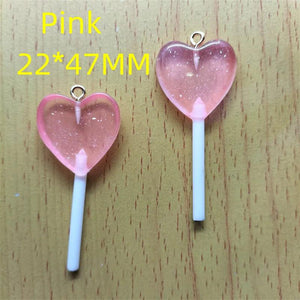 10pcs Candy Lollipop Charm Glitter Heart Pendant DIY Jewelry Making