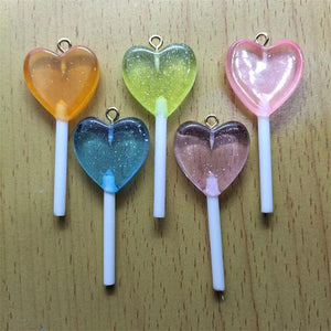 10pcs Candy Lollipop Charm Glitter Heart Pendant DIY Jewelry Making