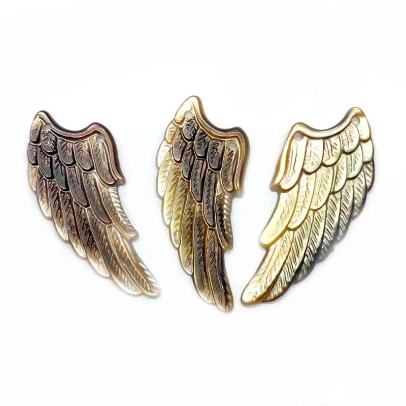 Seawater Shell Carved Wings Double Hole Pendant for Jewelry Making