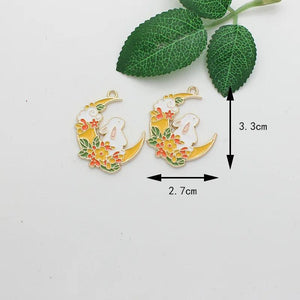 10pcs Moon Rabbit Enamel Charms for Jewelry Making Earring Keychain Supplies