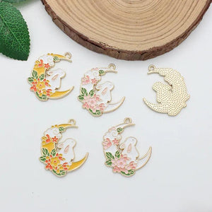 10pcs Moon Rabbit Enamel Charms for Jewelry Making Earring Keychain Supplies