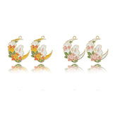 10pcs Moon Rabbit Enamel Charms for Jewelry Making Earring Keychain Supplies