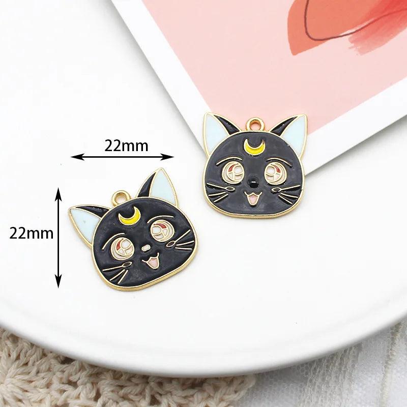 10pcs Enamel Cartoon Cat Charm for Jewelry Making DIY Charms Supplies
