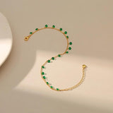 Green CZ Adjustable Anklet for Women Party Beach Foot Jewelry