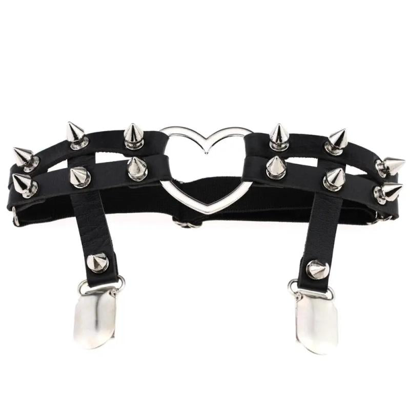 Heart Shaped Garter Belt Club Bar Leather Mesh Elastic Rivet Leg Girdle