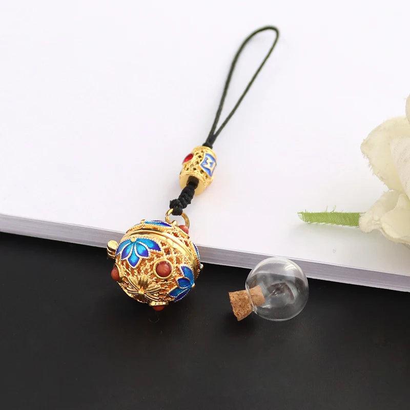 1PC Cloisonne Locket with Glass Orbs Keychain Essential Oil Ball Locket