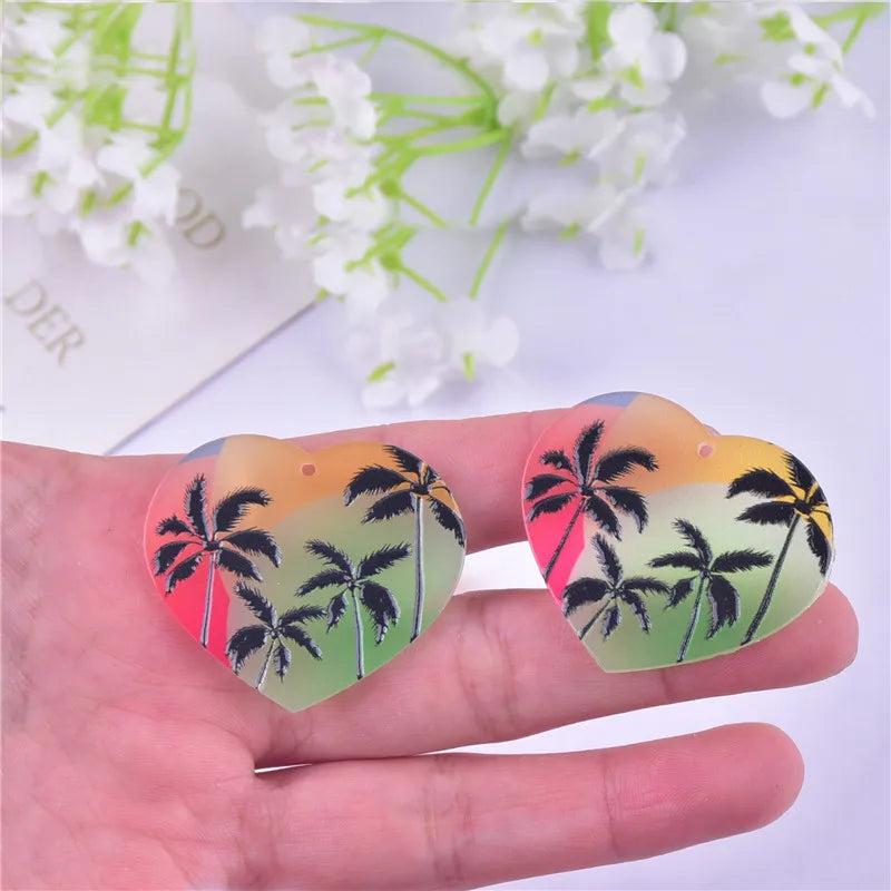 10pcs Heart Coconut Palm Acrylic Charms for DIY Jewelry Making 38*34mm