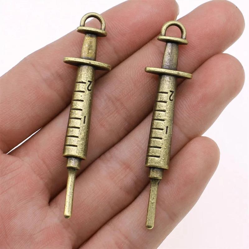 4pcs 15x62mm Syringe Charms Pendants Antique Silver Bronze Plated