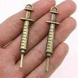 4pcs 15x62mm Syringe Charms Pendants Antique Silver Bronze Plated