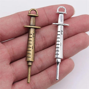 4pcs 15x62mm Syringe Charms Pendants Antique Silver Bronze Plated
