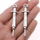 4pcs 15x62mm Syringe Charms Pendants Antique Silver Bronze Plated