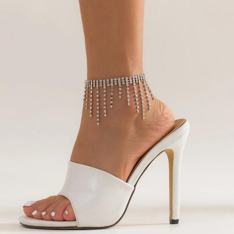 Rhinestone Tassel Anklet Metal Chain Foot Jewelry