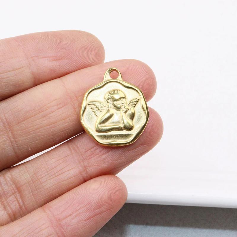 5pcs 18mm Stainless Steel Oval Angel Charms Pendant DIY Jewelry 2 Color