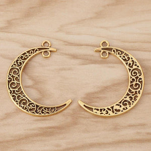 10 Large Moon Charms Pendants 40x9mm Filigree Crescent