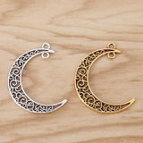 10 Large Moon Charms Pendants 40x9mm Filigree Crescent