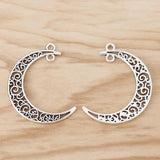 10 Large Moon Charms Pendants 40x9mm Filigree Crescent