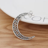 10 Large Moon Charms Pendants 40x9mm Filigree Crescent