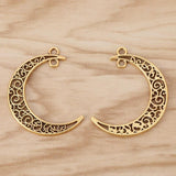 10 Large Moon Charms Pendants 40x9mm Filigree Crescent