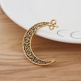 10 Large Moon Charms Pendants 40x9mm Filigree Crescent