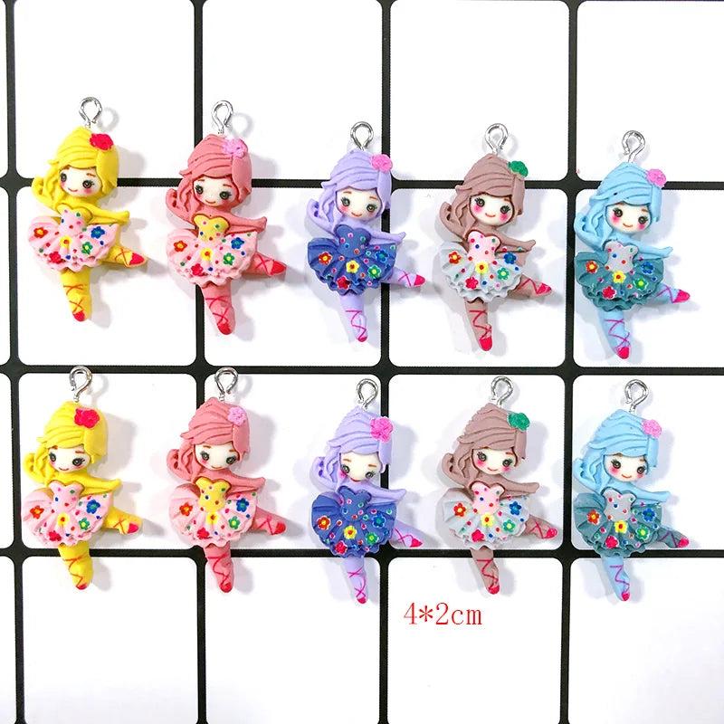 10pcs Ballerina Girl Resin Charms Floral Skirt Pendant DIY Jewelry Making