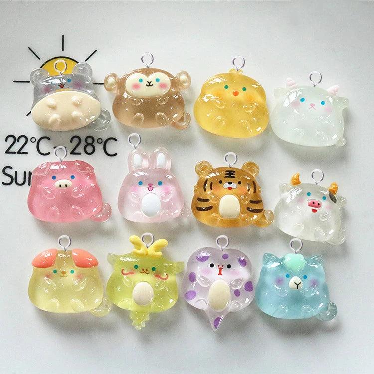 10Pcs Chinese Zodiac Animals Charms Clear DIY Jewelry Making