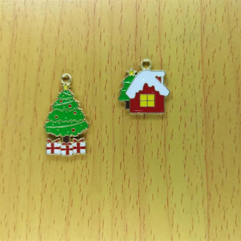 10Pcs Cartoon Snow House Enamel Charm Metal Christmas Charms Pendants DIY