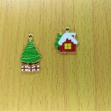 10Pcs Cartoon Snow House Enamel Charm Metal Christmas Charms Pendants DIY