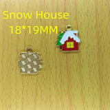 10Pcs Cartoon Snow House Enamel Charm Metal Christmas Charms Pendants DIY
