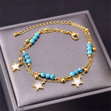 Stainless Steel Beaded Stone Seashell Charm Chain Anklets