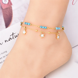 Stainless Steel Beaded Stone Seashell Charm Chain Anklets