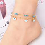 Stainless Steel Beaded Stone Seashell Charm Chain Anklets