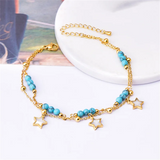 Stainless Steel Beaded Stone Seashell Charm Chain Anklets