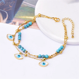 Stainless Steel Beaded Stone Seashell Charm Chain Anklets