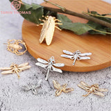 6PCS 24K Plated Dragonfly & Bee Charms Pendants DIY Jewelry Findings Earrings
