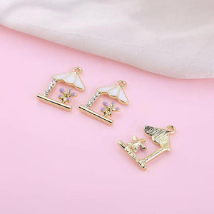 10pcs House Bird Flower Enamel Charms Jewelry Earring Bracelets DIY Making