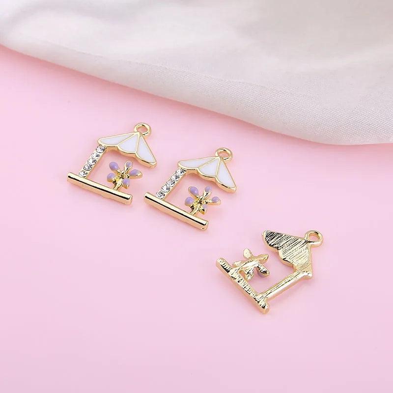 10pcs House Bird Flower Enamel Charms Jewelry Earring Bracelets DIY Making
