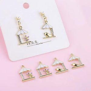 10pcs House Bird Flower Enamel Charms Jewelry Earring Bracelets DIY Making