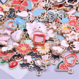 50Pcs/Lot Random Enamel Animal Sakura Flower Butterfly Leaf Charms